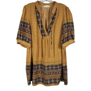 Suzanne Betro Weekend 1X Boho Paisley Tunic Top Shirt Floral Earthy Flowy